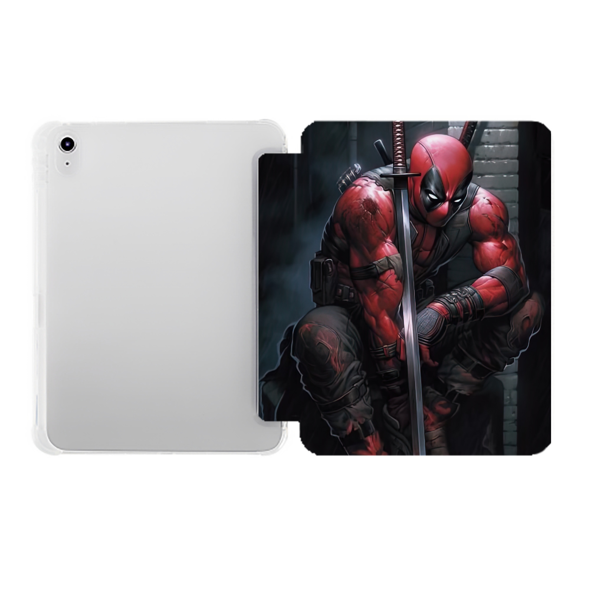 （画像用） Deadpool デッドプール IPad ケース ペン収納付き 三つ折りスタンド PUレザー×シリコン 対応機種9.5/10.5/10.9インチ